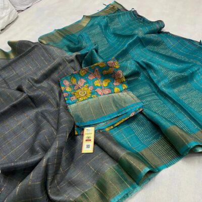 Exclusive Pure Tussar Silk With Kalamkari Blouse (8)