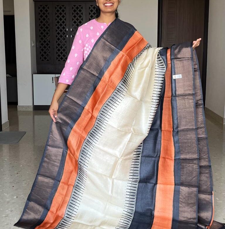 Pure Tussar Silk With Blouse. (4)
