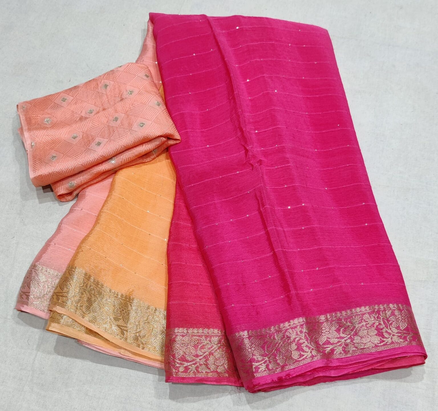 TKS101 - Pure Chiffon Saree in Grey with all over Sequin work (with stitched Blouse) main image 1
