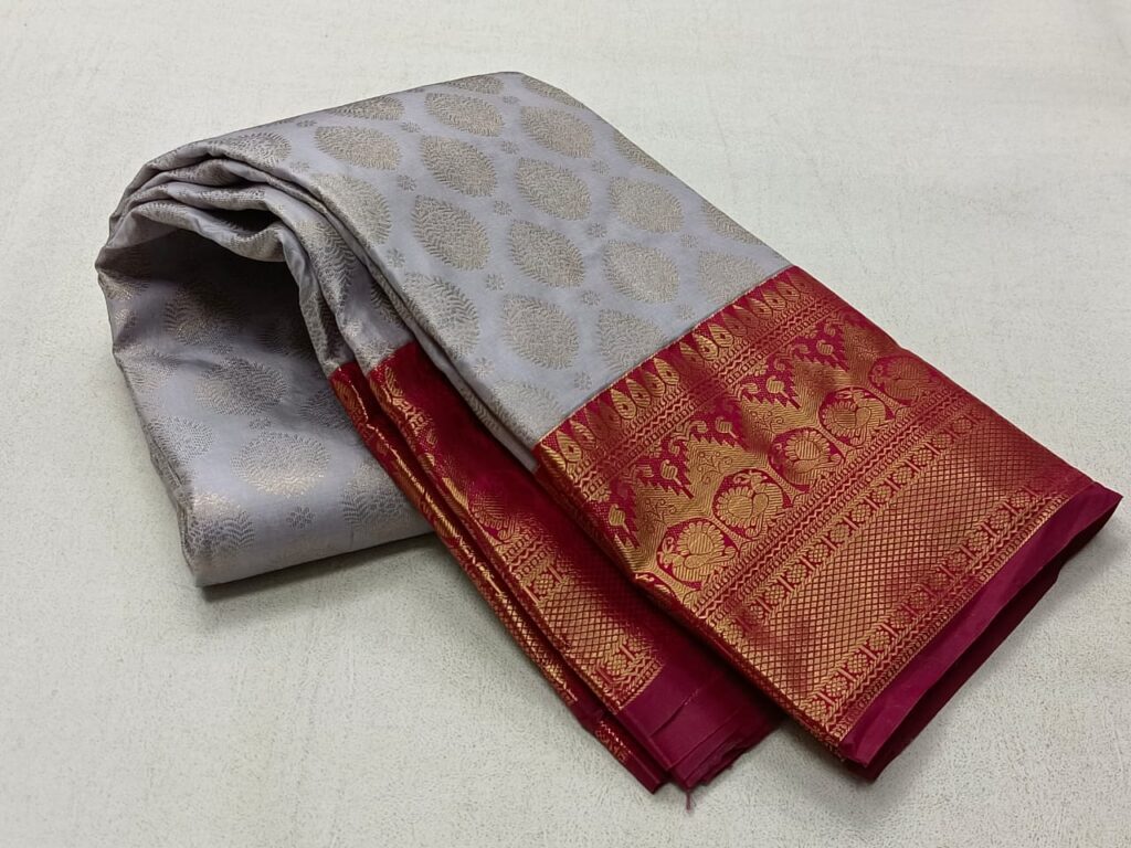 Dark Brown Emboss Silk Saree with Semi Silk Design Border and Contrast Finish