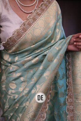 Pure Banarasi Silk With Pearl Work Sarees (2)