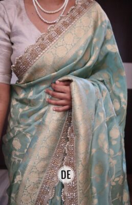 Pure Banarasi Silk With Pearl Work Sarees (4)