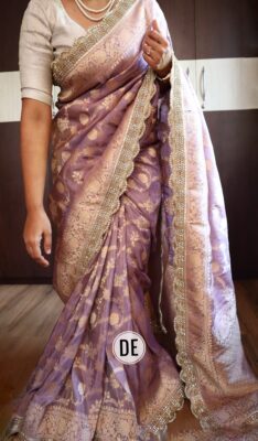 Pure Banarasi Silk With Pearl Work Sarees (5)