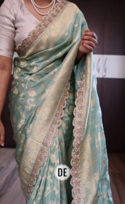 Pure Banarasi Silk With Pearl Work Sarees (6)