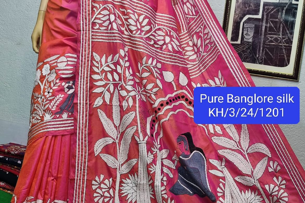 Pure Banglori Silk Kantha Stitch Sarees (8)