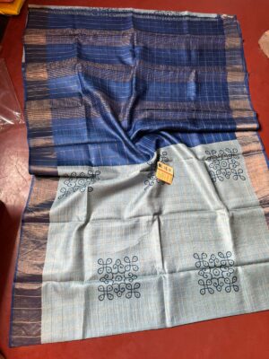 Pure Handloom Tussar Silk Checks Sarees (9)