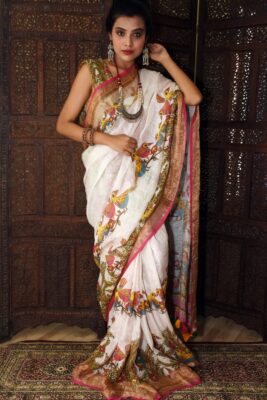 Pure Linen Printed Sarees (3)