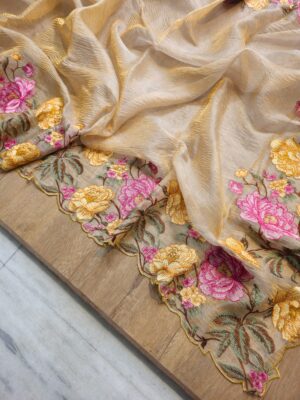 Pure Tissue Crushed Embroidary Sarees (15)