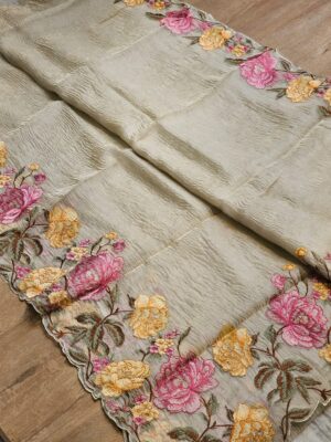 Pure Tissue Crushed Embroidary Sarees (2)