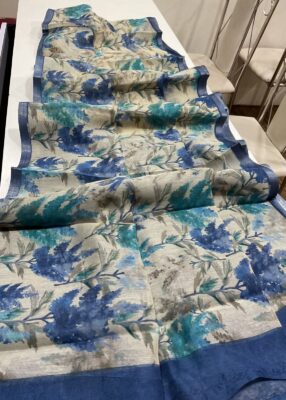 Semi Linen Printed Sarees With Blouse (14)
