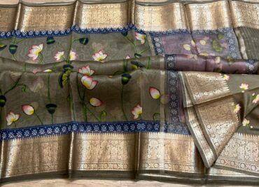 Pure Handloom Organza Silk Printed Sarees (1)