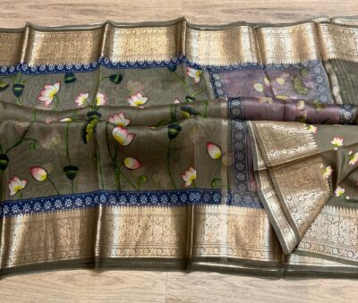 Pure Handloom Organza Silk Printed Sarees (1)