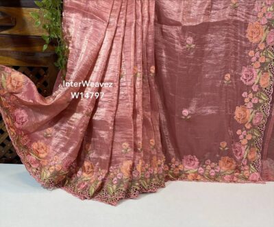 Pure Smooth And Shiny Tussar Tissue Sarees (36)