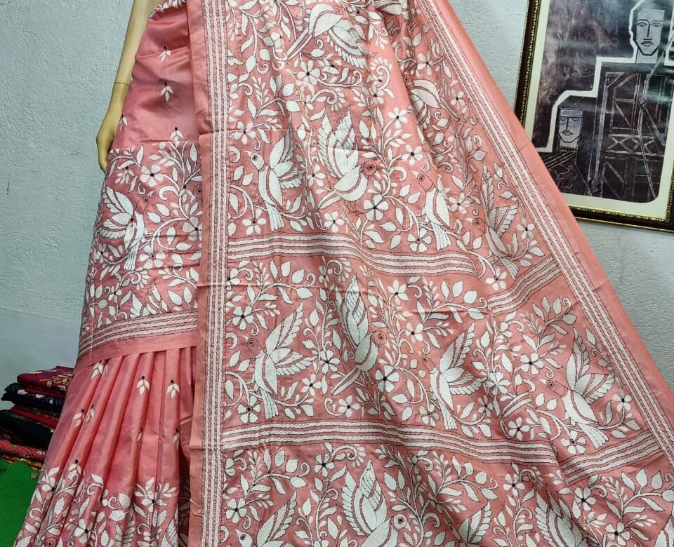 Soft Art Silk Kantha Stitch Sarees (6)