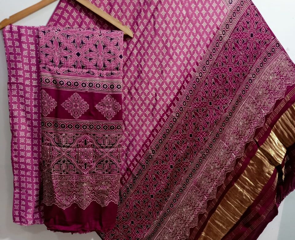 Ajrakh Printed Modal Silk 3 Piece Dresses (27)