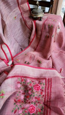 Exclusive Linen Handwork Sarees (8)