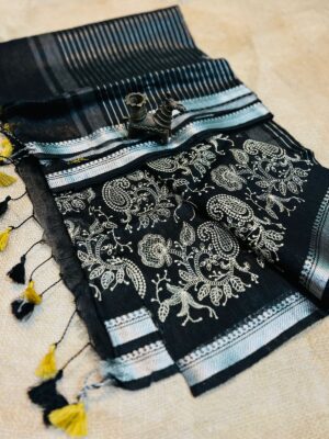 Latest Silk Linen Embroidary Sarees (1)