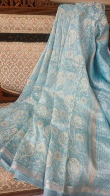 Latest Silk Linen Embroidary Sarees (3)