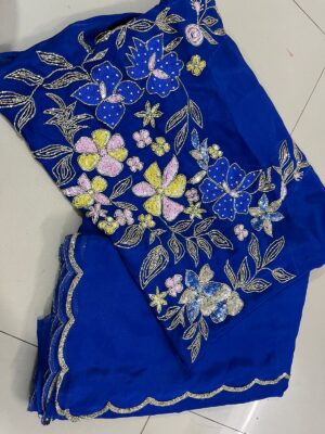 Pure Chinnon Handwork Sarees With Blouse (5)