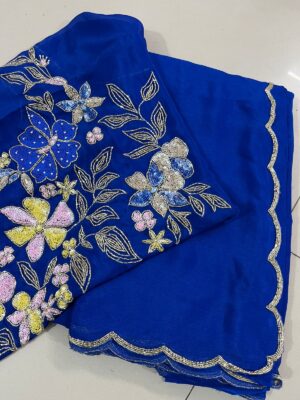 Pure Chinnon Handwork Sarees With Blouse (6)