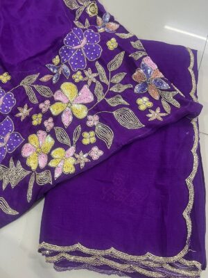 Pure Chinnon Handwork Sarees With Blouse (7)