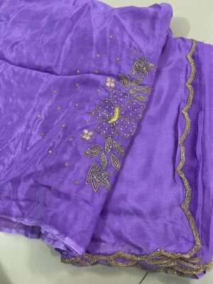 Pure Chinnon Handwork Sarees With Blouse (8)