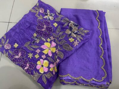 Pure Chinnon Sarees With Handwork (5)