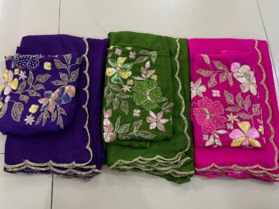 Pure Chinnon Sarees With Handwork (8)