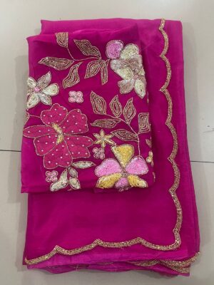 Pure Chinnon Sarees With Handwork (9)