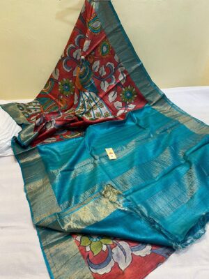 Pure Handloom Tussar Silk Pen Kalamkari Sarees (11)