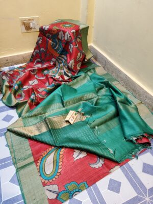 Pure Handloom Tussar Silk Pen Kalamkari Sarees (7)
