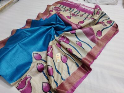 Pure Handloom Tussar Silk Pen Kalamkari Sarees (8)