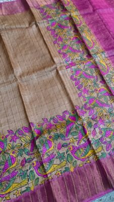 Pure Tussar Silk Sarees With Contrast Blouse (1)