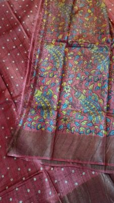 Pure Tussar Silk Sarees With Contrast Blouse (13)