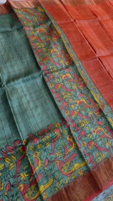 Pure Tussar Silk Sarees With Contrast Blouse (22)