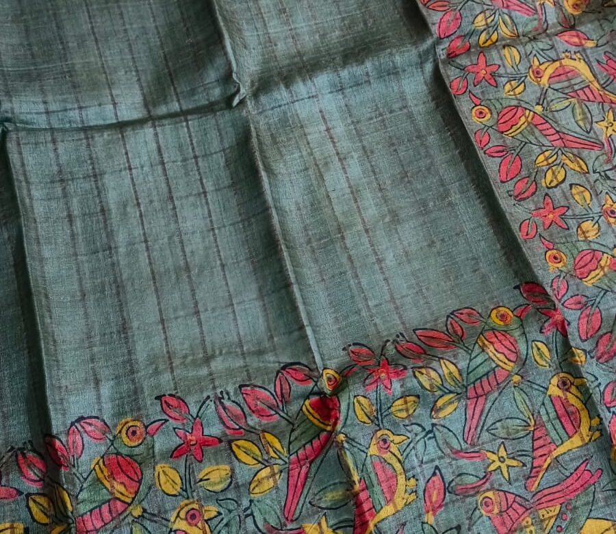 Pure Tussar Silk Sarees With Contrast Blouse (25)