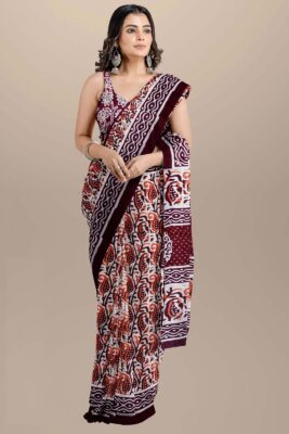 Pure Mulmul Cotton Sarees With Blouse (2)