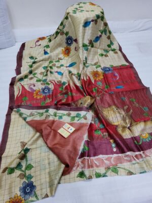 Pure Handloom Kalamkari Designs Tussar Silk Sarees (2)