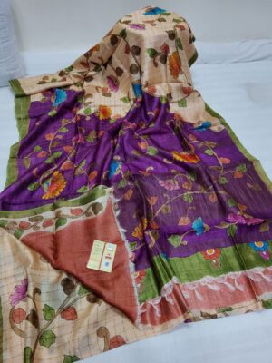 Pure Handloom Kalamkari Designs Tussar Silk Sarees (3)