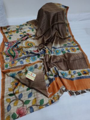 Pure Handloom Kalamkari Designs Tussar Silk Sarees (4)
