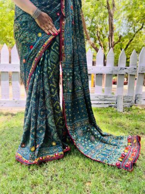 Classic Natural Ajrakh Modal Silk Sarees (1)
