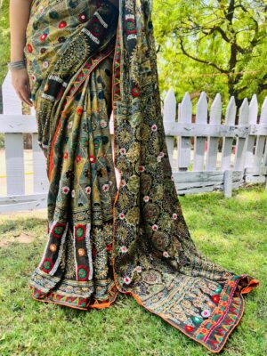 Classic Natural Ajrakh Modal Silk Sarees (5)