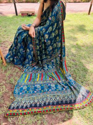 Classic Natural Ajrakh Modal Silk Sarees (6)