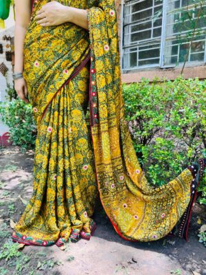 Classic Natural Ajrakh Modal Silk Sarees (7)