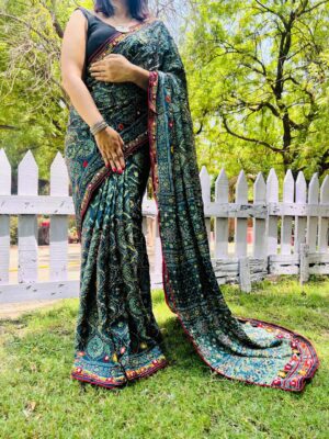 Classic Natural Ajrakh Modal Silk Sarees (8)