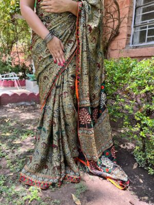 Classic Natural Ajrakh Modal Silk Sarees (9)