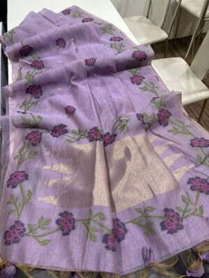 Handloom Woven Linen Tussar Fancy Sarees (14)