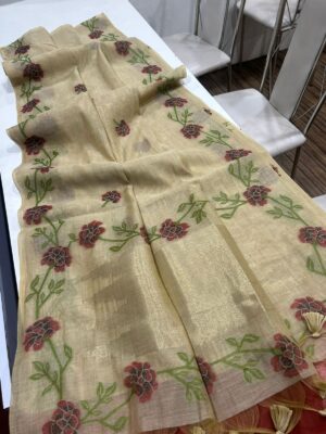 Handloom Woven Linen Tussar Fancy Sarees (21)