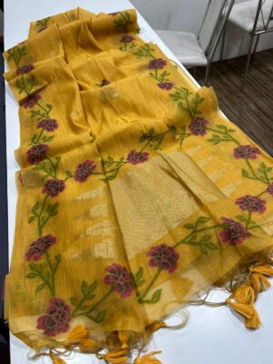 Handloom Woven Linen Tussar Fancy Sarees (3)