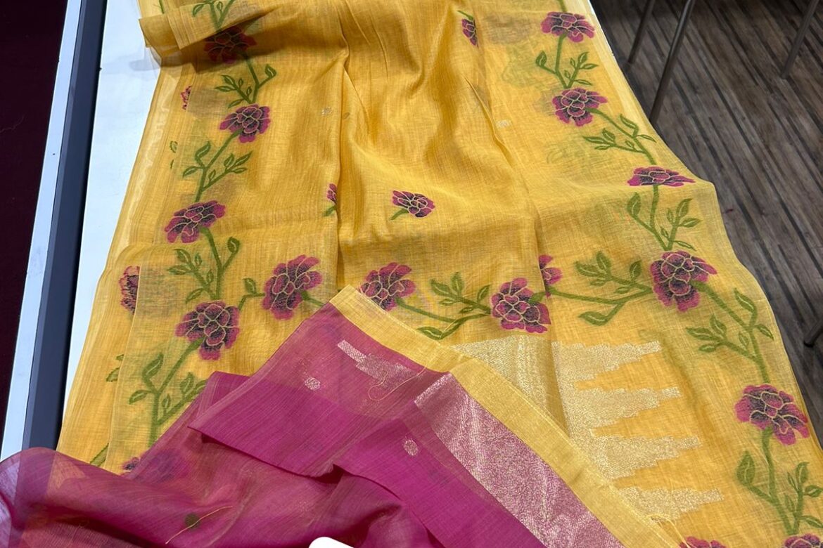 Handloom Woven Linen Tussar Fancy Sarees (4)